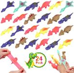 JYXT 24 Pack Slingshot Dinosaur Finger Toys, Mini Rubber Dino Finger Flying Dinosaur Launch Animal Stretchy Toy Flying Games Party Favors for Kids 4-8 8-12 Gifts Christmas Birthday Treasure Box