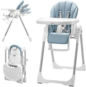 KÜB 3-in-1 Foldable Baby High Chair (Blue) | Multifunctional Infant HighChair for Babies & Toddlers | Removable Seat & Tray for Easy Clean | 7 Height & 4 Recline Adjustable | 2 Locking Wheels | Safe