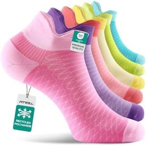 FITRELL Ankle Compression Socks for Women & Men - Cushioned Arch Support Running Socks, Plantar Fasciitis Relief, Vibrant Mixed 6 Pairs, L/XL