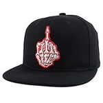 Trendy Apparel Shop Skeleton Middle Finger Embroidered Flatbill Snapback Cap, Black Red, One Size