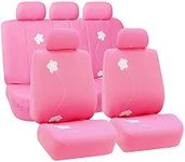 FH Group Universal Fit Full Set Floral Embroidery Design Car Seat Cover, (Pink) (FH-FB053115, Airbag Compatible and Split Bench, Fit Most Car, Truck, SUV, or Van)