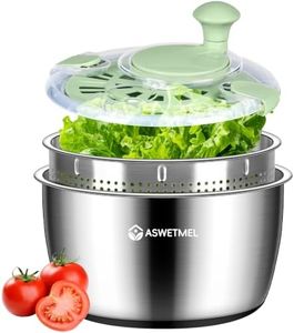 Stainless Steel Salad Spinner, ASWETMEL 5.3Qt Large Lettuce Dryer, Vegetable & Fruit Washer with Drain