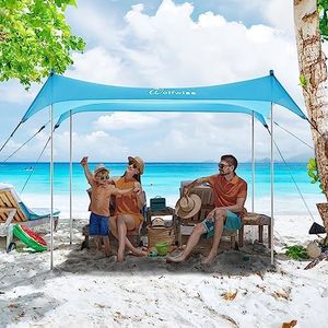 WolfWise UPF50+ Beach Tent Sun Shelter,2.3 x 2.3 m Familly Beach Shade Fits 2-6 Person, Easy Setup Windproof Waterproof Beach Canopy, Blue,Large
