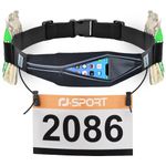 RJ-Sport Running Belt for Mobile Phone - Waterproof Running Bag, Sports Belt Waist Bag, Triathlon Race Number Strap, Running Belt with Bum Bag & Adjustable Elastic Band & Number Holder & 6 Gel