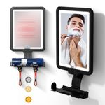 Heated Shower Mirror Fogless for Shaving, Lighted Shower Mirror 3 Color Dimming Shower Shaving Mirror, 9.5*7inch Anti-Fog Shower Mirror with Lights, Wall-Mounted Large Shaving Mirror with Razor Holder