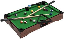 Mini Tabletop Pool Set- Billiards Game Includes Game Balls, Sticks, Chalk, Brush and Triangle-Portable and Fun for The Whole Family by Hey! Play!