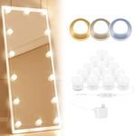 Odnora 14 Bulbs LED Vanity Lights For Mirror, 3000K 4500K 8000K & 10 Level Brightness Adjustable Dimmable Mirror Lights Stick On with 23FT Length Power Adapter, Hollywood Makeup Lights for Full Length Mirror, CM-JQD14A