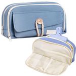 FunBlast Pencil Pouch, Pencil case for Girls, Large Capacity Stationary Organizer Case, Aesthetic Pencil Case Organizer, Multipurpose Zipper Pouch for Kids & Adults (Blue)