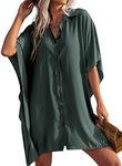 Ekouaer Swimsuit Coverups Button Up Bathing Suit Cover Up Bikini Beach Pool Swim Coverup Dress,Army Green