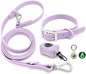 ZALER Dog Collar and Leash Set, Waterproof Adjustable Odor Proof Pet Collars Leashes for Large, Medium Small Dogs, 6FT Dog Leash with Airtag Dog Collar Holder and Dog Poop Bag Holder (S, Purple)