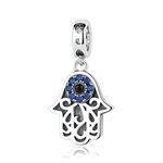 925 Sterling Silver Hamsa Charm Hand Charm Evil Eye Charm Birthday Charm Anniversary Charm for Pandora Charms Bracelet (Silver)