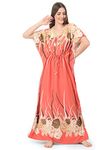 Noty Satin Women's Kaftan Nighty | Floral Print Maxi | Sarena Fabric | Short Slevees Nightie | Nightgown For Girls & Women (Free Size, Carrot Orange), Flamingo Pink