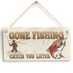 Meijiafei 'Gone Fishing Catch You Later' Gift For Man Dad - Door Sign /Plaque 10"x5"