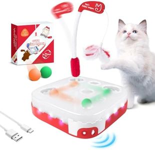 Migipaws 5-in-1 Interactive Cat Toy,Motion Activated Indoor Playset with Automatic Pop Bounce Cat Ball,Detachable Feather Wand, Rechargeable