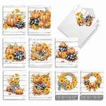 The Best Card Company - 20 Seasonal Fall Pumpkin Themed Blank Notecards Set Box (4 x 5.12 Inch) (10 Designs, 2 Each) Halloween and Thanksgiving - Rustic Fall AM3373OCB-B2x10