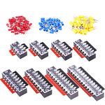 Glarks 124Pcs(8Sets) Terminal Block Set, 8Pcs 3 4 5 6 7 8 10 12 Positions 600V 15A Dual Row Screw Terminals Strip + 16Pcs Pre-Insulated Barrier Strips + 100Pcs Insulated Fork Wire Connector