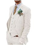 Botong Men's 3 PC Linen Wedding Suits Two Buttons Groom Tuxedos Single Breasted Beach Wedding Suit Business Suit Ivory 42 Chest / 36 Waist