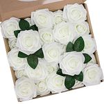 N&T NIETING Artificial Flowers Roses, 25pcs Foam Roses with Stems, Ivory White Roses Fake Flowers for DIY Wedding Bouquets Centerpieces DIY Crafts Flower Arrangements Party Home Decoration, Ivory