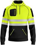 Mens Hi Vis Zip Up Multi Zipper Pockets Safety Work Wear Hoodie Reflective Tape High Viz High Visibility Zipper Hoodie Sweatshirt S-2XL