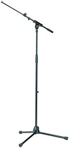 K&M König & Meyer 21075.500.55 Tripod Microphone Stand - Adjustable Telescoping 1-Piece Boom Arm - Professional Grade - Heavy Duty with Folding Leg Base - German Made - Black