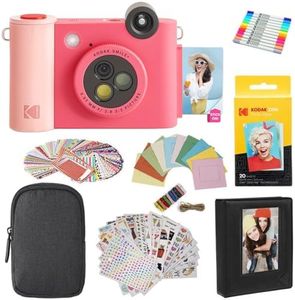 Kodak Smile+ 2-in-1 Digital Instant Print Camera & Printer Gift Bundle + Case + Zink 2x3 Sticky Back Photo Paper 20pk + Album + Sticker Sets + Sticker Frames + Hanging Frames + Markers - Fuchsia