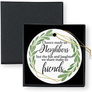 Chance Made Us Neighbors Neighbor Gifts for Christmas 2022 Christmas Ornament Round Ceramic with Gift Box Christmas Tree Ornament for Christmas Tree Decorations Personalized Gifts