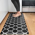 Kitchen Mat Cushioned Anti-Fatigue Kitchen Rug,44x150cm, Non Slip Waterproof Kitchen Floor Mats and Rugs Heavy Duty PVC Ergonomic Comfort Foam Rug for Kitchen, Home, Office, Sink, Laundry,Black