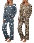 Ekouaer Womens 2 Pack Pajama Set Long Sleeve Pajamas Top and Pants V Neck Pjs Set Soft Loungewear with Pockets