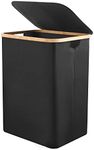 ALINK Folding Large Bamboo & Canvas Laundry Hamper- Single Laundry Basket with Lid - Modern Collapsible Hamper with Handles, Waterproof Liner, Great for Adults, Bedroom, Bathroom, Living Room-Black