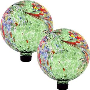 Sunnydaze Green Artistic Glass Gazing Ball Globe, 10-Inch, Set of 2