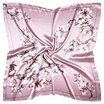 vabovin 35" Ladies Satin Square Silk Like Hair Scarves and Wraps Headscarf for Sleeping (Pink Flowers)