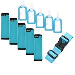 Cosmos ® 5 Pcs Aqua Blue Comfort Neoprene Handle Wraps/Grip/Identifier + Light Blue Luggage Tags + Light Blue Nylon Add a Bag Luggage Strap