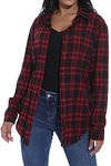 GUANYY Women's Long Sleeve Casual Loose Classic Plaid Button Down Shirt, Red Black Plaid, S