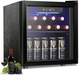 Antarctic Star 12 Bottle/48 Can Wine Cooler/Cabinet, Mini Drink Fridge, Clear Front Glass Door Counter Top Red Cellar Beer Soda Bar Quiet Compressor LED Display 1.3 cu.ft. Black