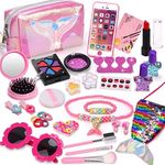 REMOKING 31 PCS Kids Makeup Toy Kit for Girls, Fake Makeup Set Toy W/Toddler Purse,Handbag, Toy Phone,Cosmetics Accessories,Pretend Play Beauty Set,Birthday Toy 3 4 5 6 7 8 Years Old Kids