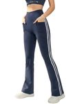 BLINKIN Flared Gym Pants for Women's Workout - The Ultimate Yoga Pants | Workout Lowers | Gym Track Pants for Women with Side Pockets (5460-Navy,Size_M)