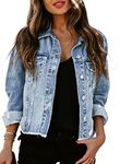 Sidefeel Women Denim Jean Jacket Distressed Washed Classic Long Sleeve Raw Hem Ripped Jackets for Womens with Pockets Blue 2023