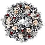 BELLE VOUS 30cm/11.81 Inches Christmas Wreath Decorations- Frosted Winter Artificial Pine Cone Garland with Red Holly Berries -Hanging Xmas Ornaments Front Door Decor for Window, Wall & Stairs