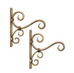 Craft Mshopr Metal Plant Hanger Wall Hanging Plant Hook for Bird Feeders Planters Lanterns Wind Chimes Hanging Baskets Ornaments Lights Indoor Outdoor Balcony (Small, Golden Antique), Pack of 2