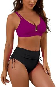 Nillocco Womens High Waisted Bikini Sets 2 Piece Curvy Modest Tummy Control Swimsuits Couture U-Wire Beach Swim Bathing Suit Purple Medium