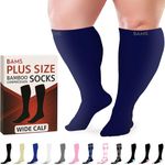 BAMS Plus Size Compression Socks Wide Calf XL XXL XXXL – Graduated Knee-High Support, Viscose from Bamboo Easy-On/Easy-Off, Navy, 4X-Large