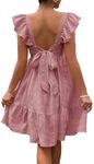 OYOANGLE Women's Maternity Tie Backless Ruffle Trim Short Sleeve Square Neck A Line Dress Solid Plain Flared Dresses Dusty Pink XX-Large