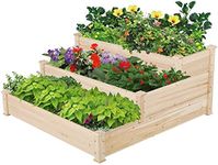 Yaheetech 3 Tier Raised Garden Bed Wooden Plant Raised Bed Elevated Planter Box Kit for Flowers/Vegetables/Herbs,120 x 120 x 56cm