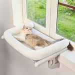 Zoratoo Cat Window Sill Perch with Large Bolster, Easy to Adjust & Assemble Cat Window Seat for Windowsill & Bedside, Cat Hammock Bed for Large Cats and Kittens (White, L)