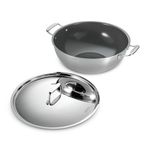 TRAMONTINA Fusao Ceramic Coated Triply Stainless Steel Deep Kadai EX+ with Lid 36 cm/10.90 L, Non Toxic, Induction Friendly, 10 Year Warranty