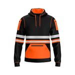 mymixtrendz Hi Vis Mens Pullover Hoodie Reflective Tape Safety Work Multi Zipped Pockets Drawstring High Viz High Visibility Hoodie Sweatshirt Orange Black