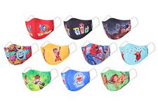 CHITDAX 3 Layer Premium Cotton Digital Cartoon Printed Reusable & Washable 3D kids Face Mask Without Valve,Children Mask(3 to9 years Multicolour) - Pack of 10