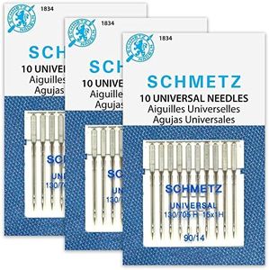 SCHMETZ Universal (130/705 H) Household Sewing Machine Needles - Size 90/14-3 Cards - 30 Needles