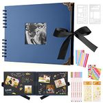 DazSpirit Scrapbook Photo Album 29.5 X 21 Cm Couples Scrapbook With 60 Pages, For 160 Pictures, Includes 6 Metallic Colour Markers, 6 Stickers and 2 templates, For Birthday And Wedding (Blue)