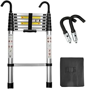 2.6M/8.5FT Telescopic Aluminium Ladder with Safety Hooks, Extension Compact Ladder Lightweight Folding Collapsible Ladder, Heavy Duty Non Slip Extend Climb Ladder, Independent Height Locking